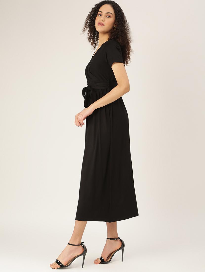 overlap neck solid a-line dress - 18266212 - Standard Image - 1
