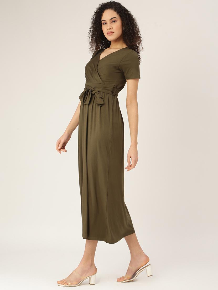 overlap neck solid a-line dress - 18266224 - Standard Image - 1