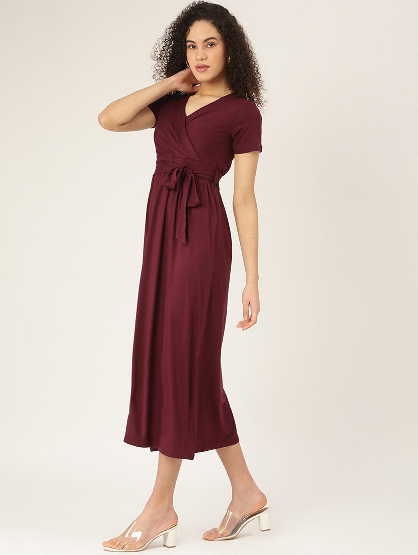 overlap neck solid a-line dress - 18266236 - Standard Image - 1