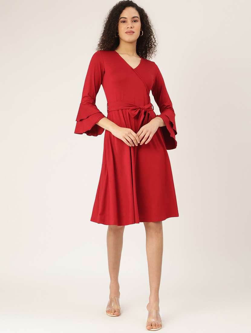 tie front solid flared  dress