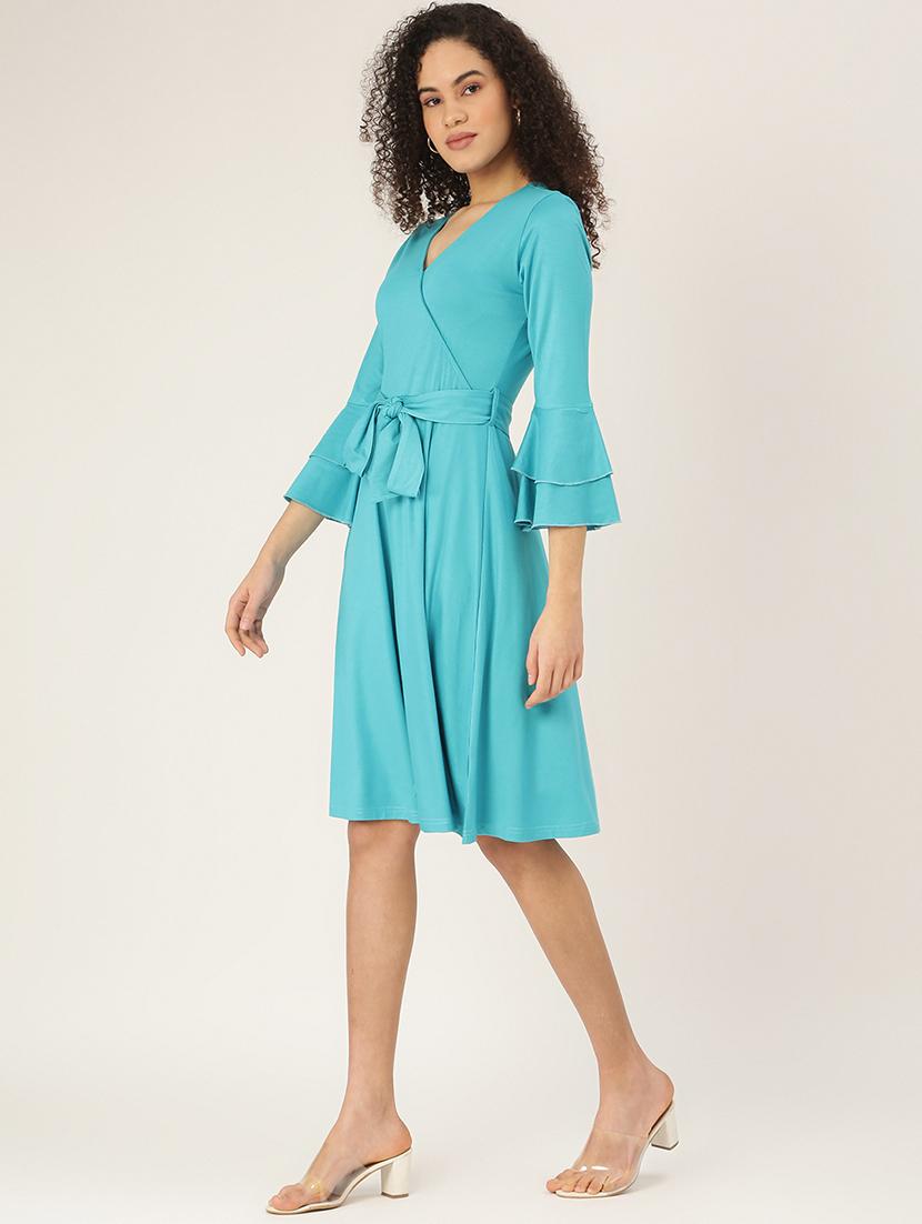 tie front solid flared dress - 18266320 - Standard Image - 1
