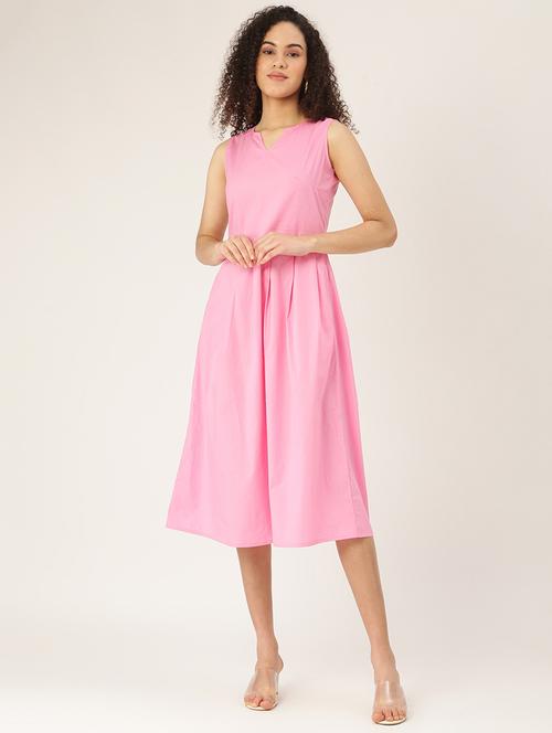 notch neck solid a-line dress - 18266338 - Standard Image - 0