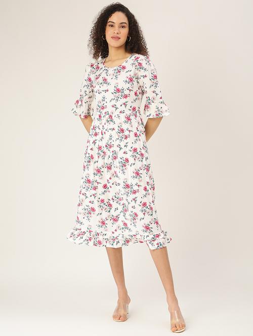 bell sleeved floral a-line dress - 18266356 - Standard Image - 0