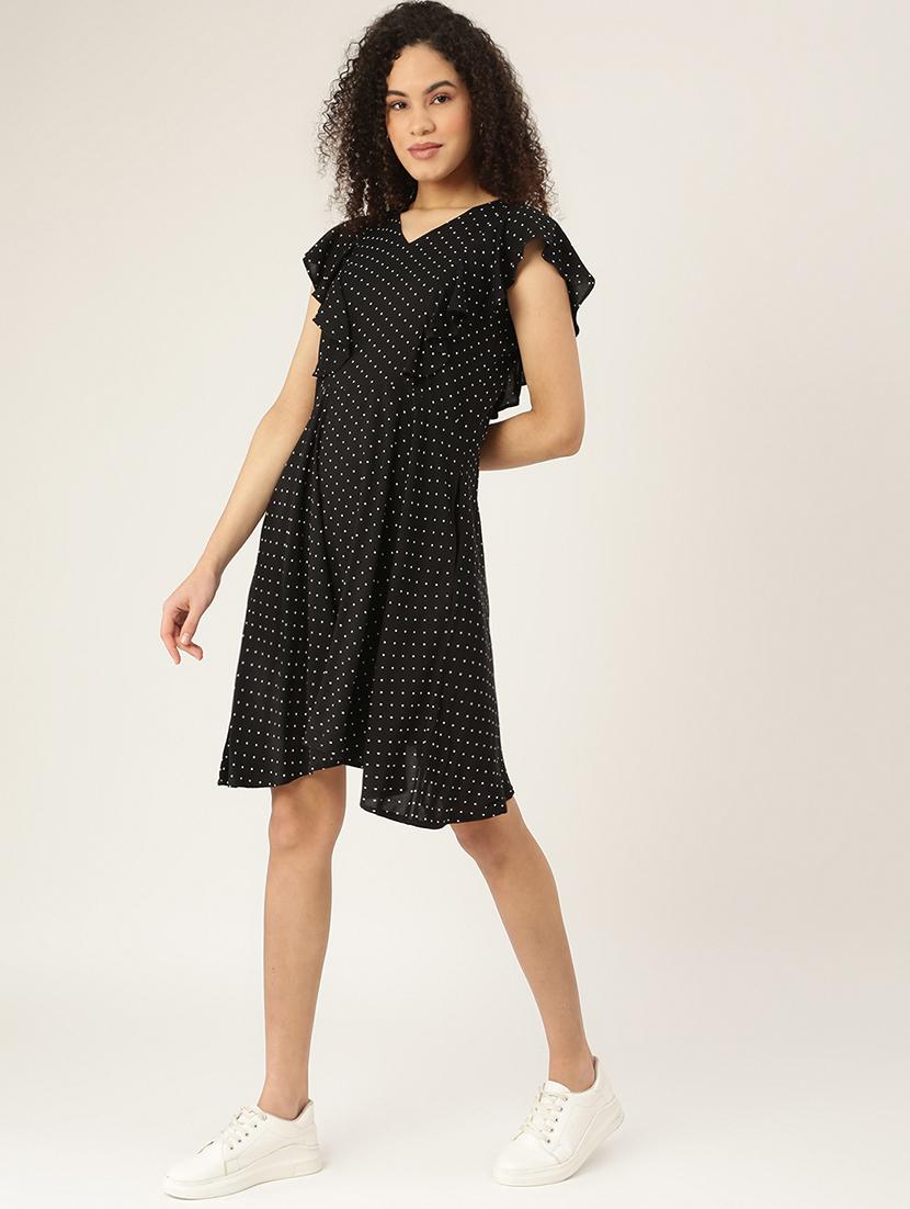 tie back neck printed a-line dress - 18266374 - Standard Image - 1