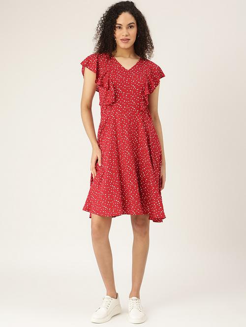 tie back neck printed a-line dress - 18266380 - Standard Image - 0