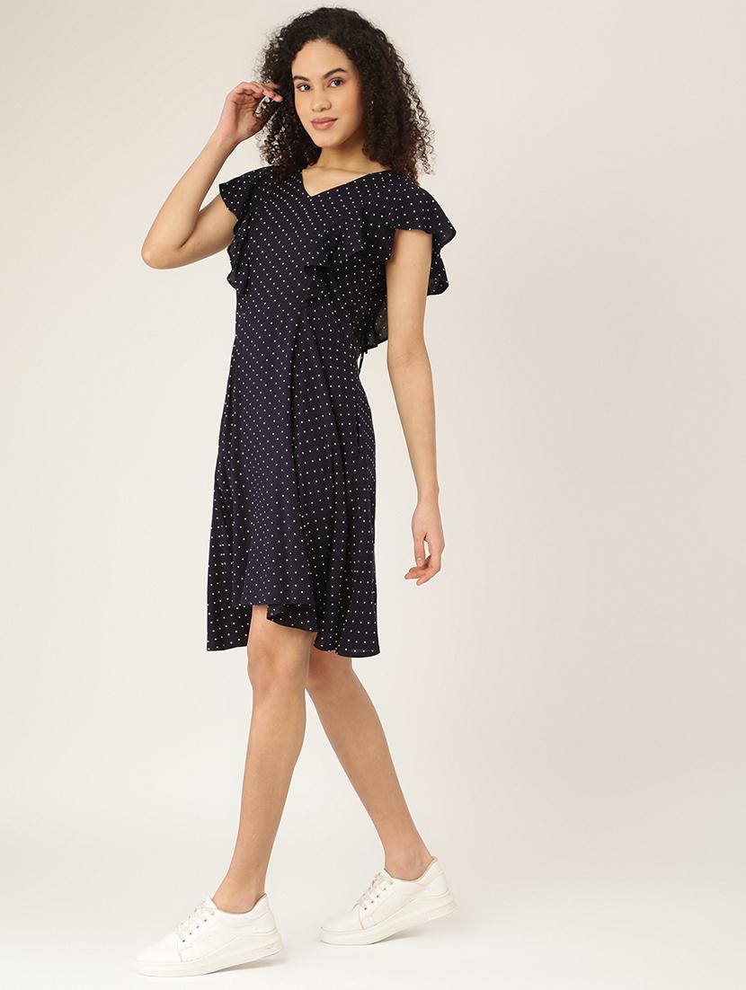tie back neck printed a-line dress - 18266386 - Standard Image - 1