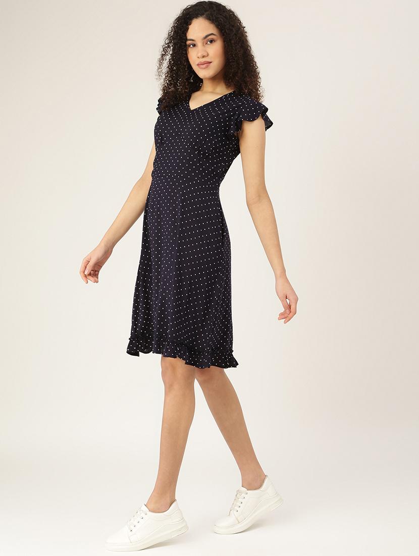 v-neck printed a-line dress - 18266404 - Standard Image - 1