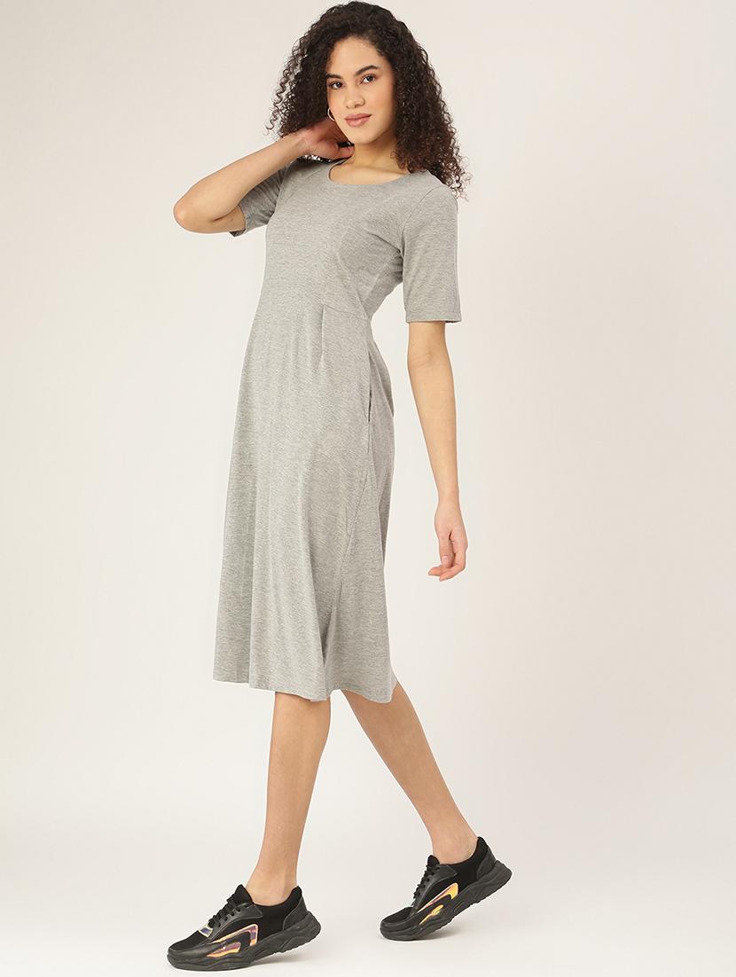 round neck solid t-shirt dress - 18266434 - Standard Image - 1
