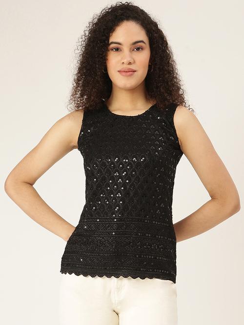 round neck embellished top - 18266464 -  Standard Image - 0