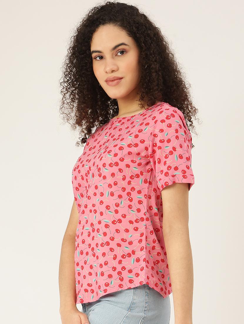 round neck printed top - 18266488 - Standard Image - 1