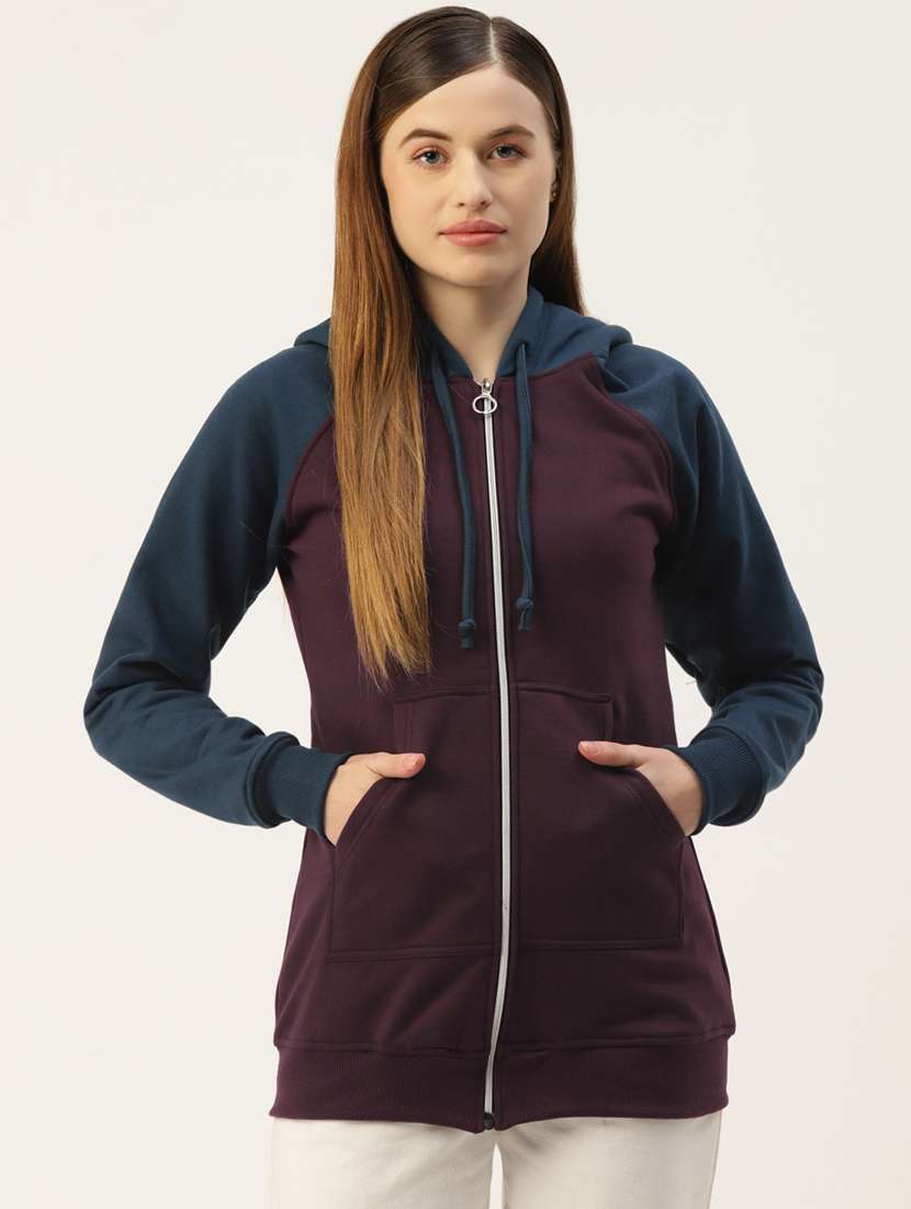 hooded neck color block sweatshirt