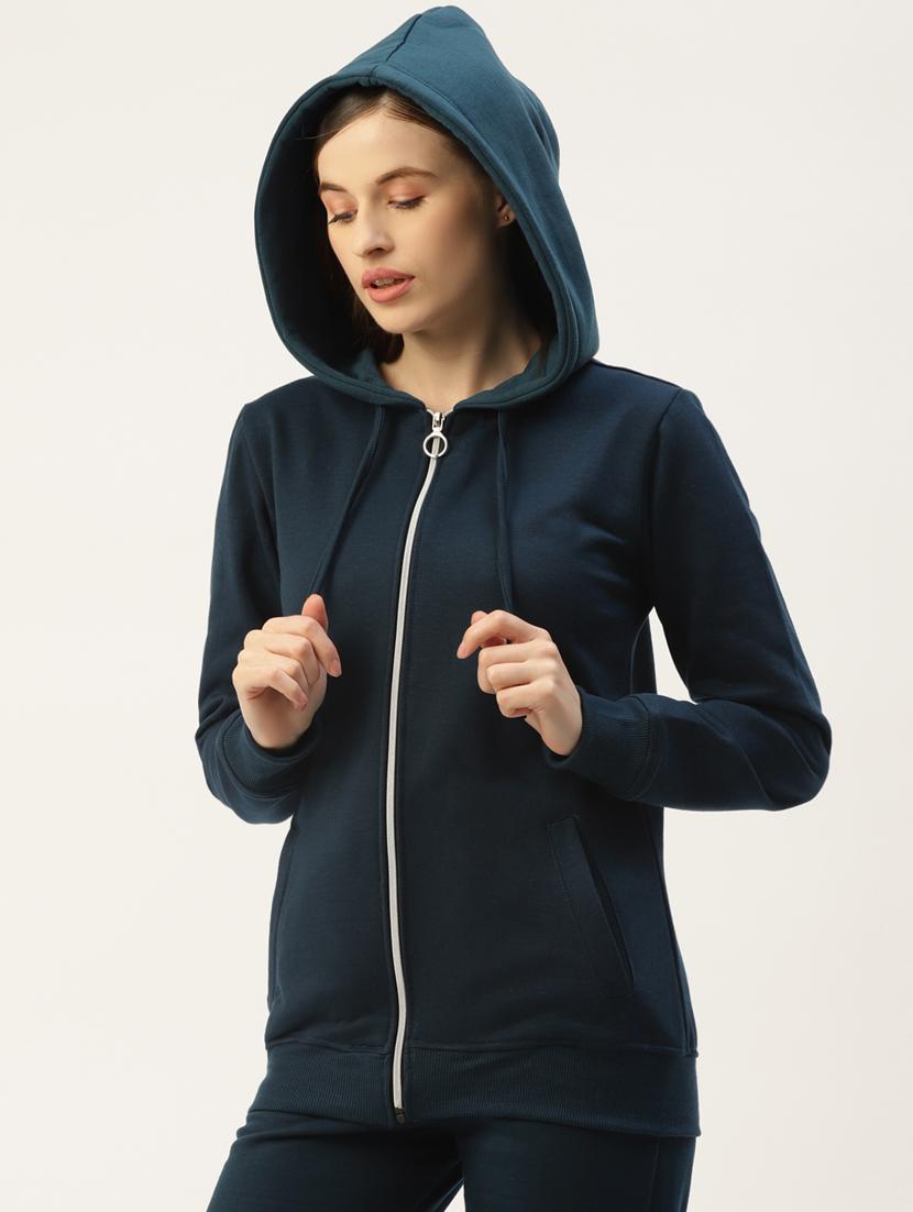 long sleeve solid hooded jacket - 18267926 - Standard Image - 1