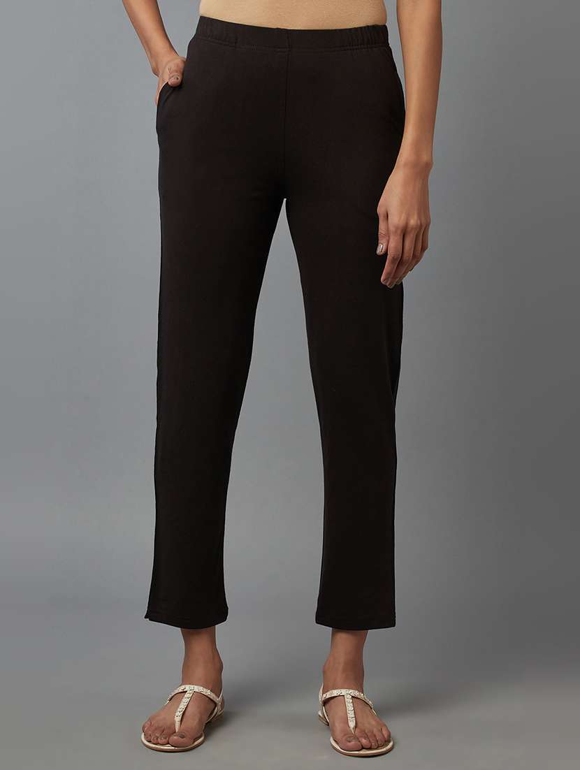 women solid flat front cigarette pants