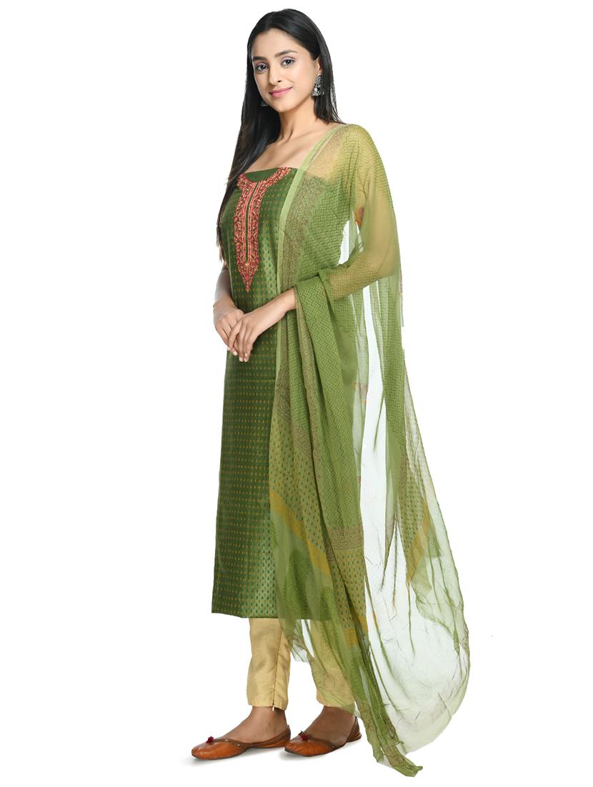 green cotton blend unstitched suit - 18269383 -  Standard Image - 1