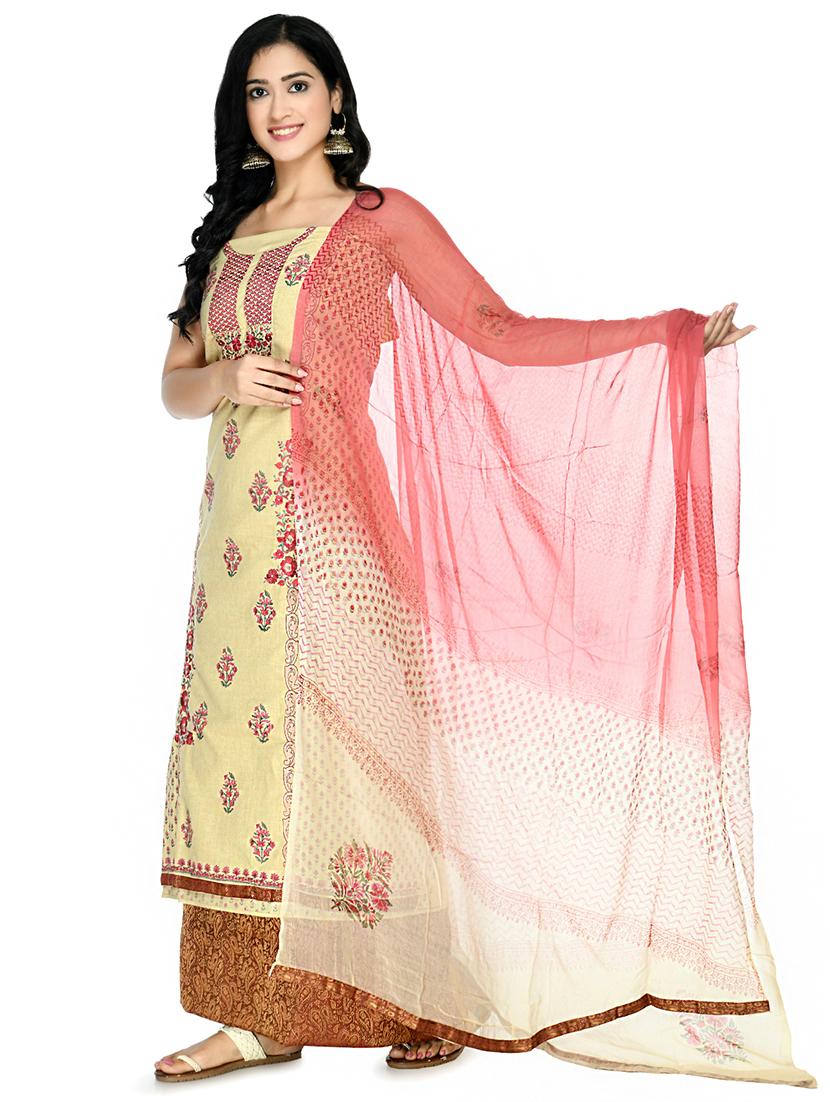 pink cotton blend unstitched suit - 18269397 - Standard Image - 1