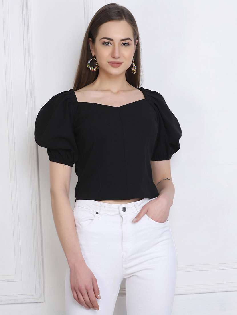 women's crop sweetheart neck top