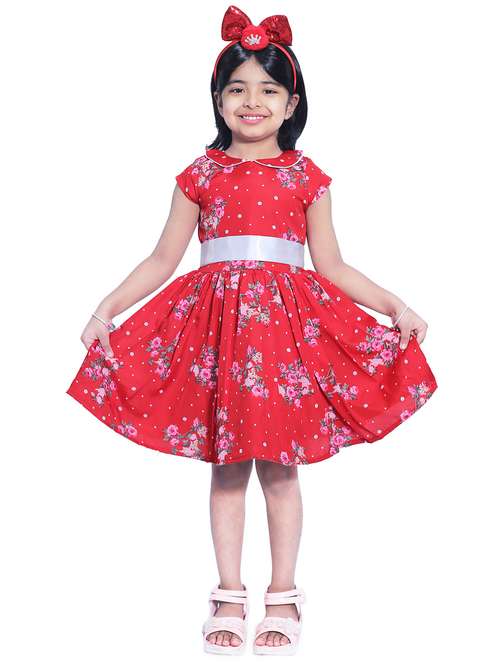 girls round neck short sleeves frock - 18269560 - Standard Image - 0