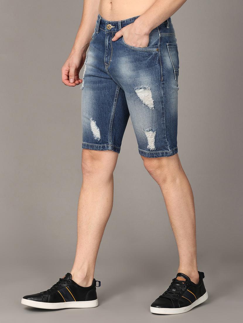 blue distressed denim short - 18270076 - Standard Image - 1