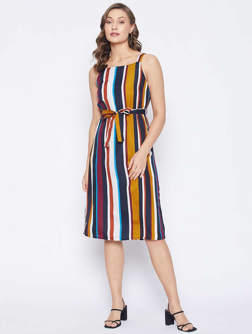 tie front striped a-line dress