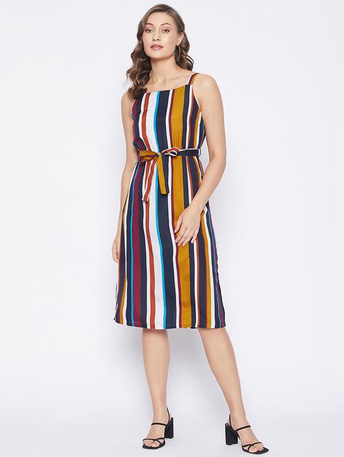 tie front striped a-line dress - 18270093 - Standard Image - 0