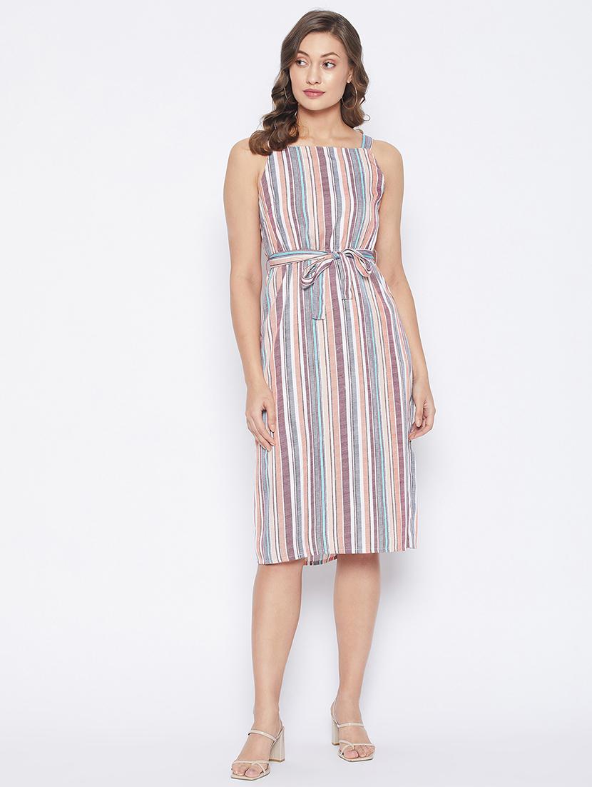 tie front striped a-line dress - 18270098 -  Zoom Image - 0
