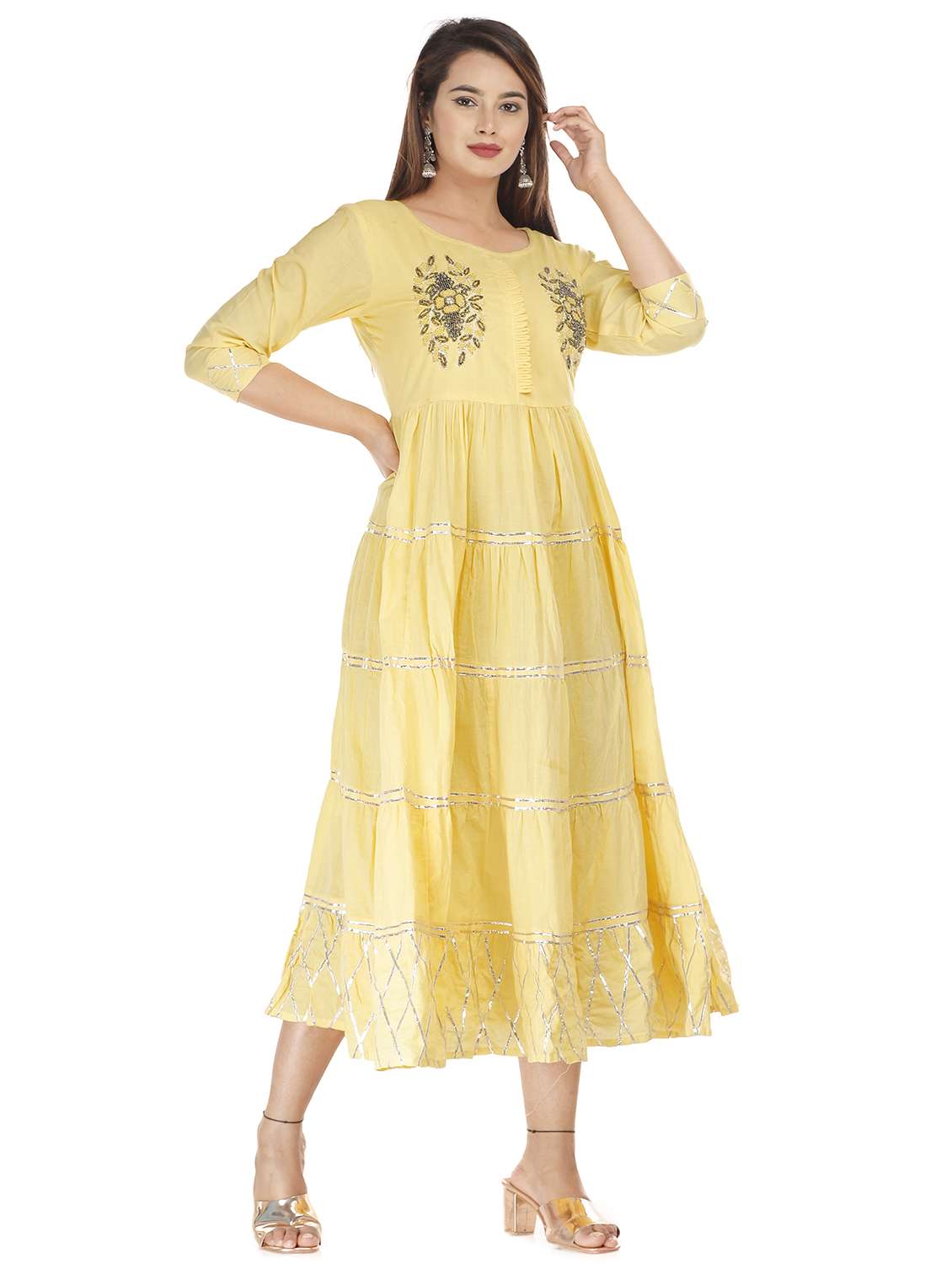 embellished tiered ethnic dress