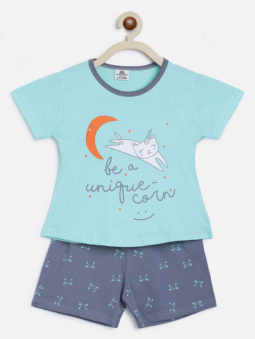 green printed shorts set nightwear