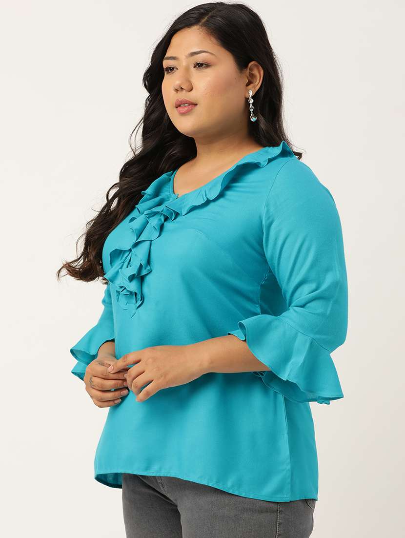 women's ruffle v neck top - 18271935 -  Standard Image - 1