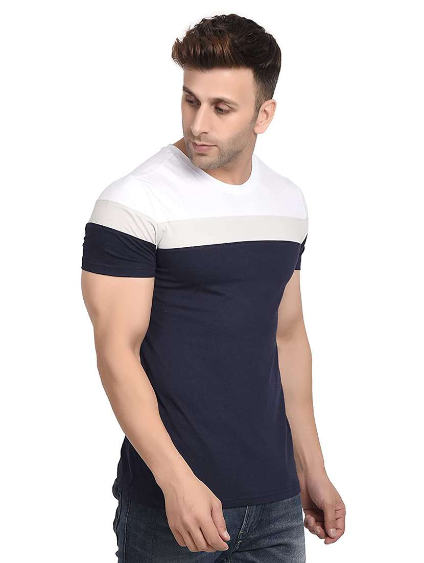 navy blue color block t-shirt