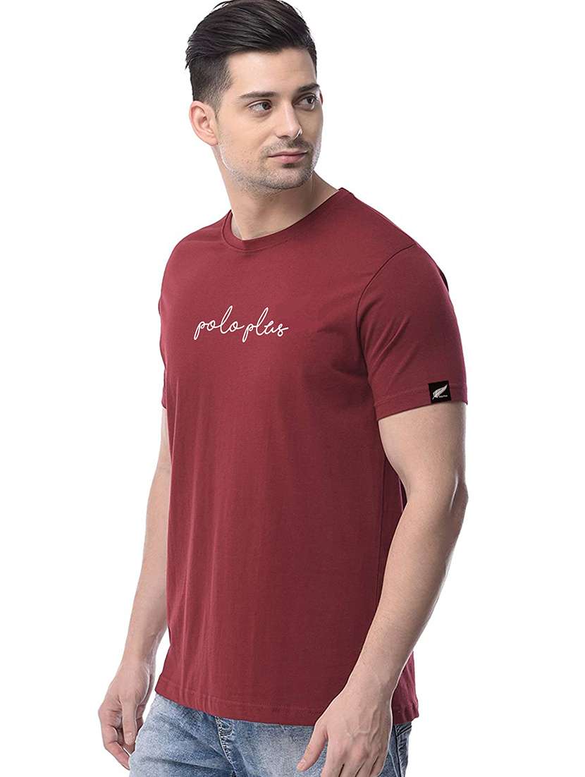 maroon chest printed t-shirt - 18272722 -  Standard Image - 1