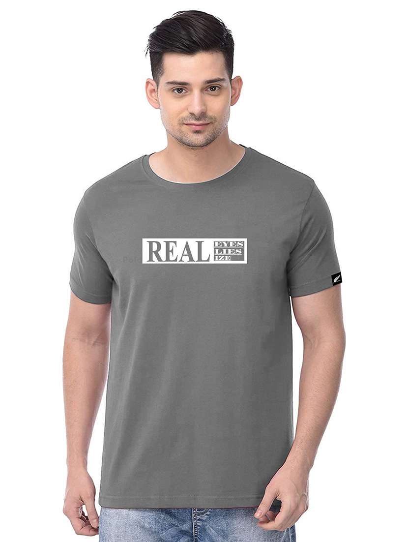 men grey chest printed t-shirt