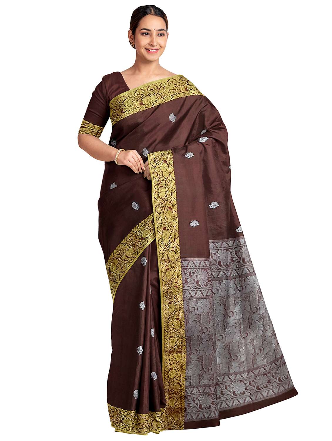 brown linen handloom saree with blouse