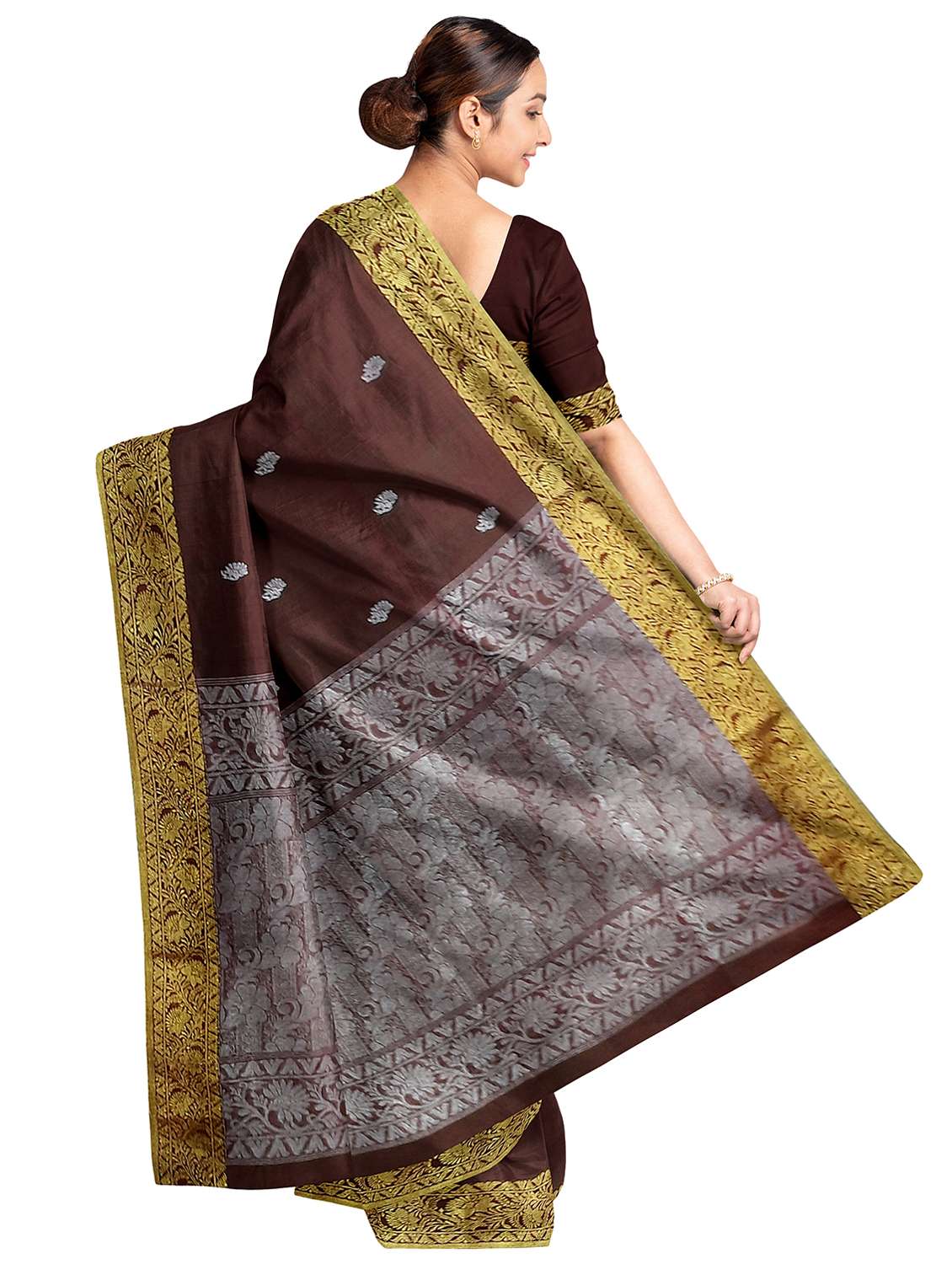 brown linen handloom saree with blouse - 18273713 -  Standard Image - 1