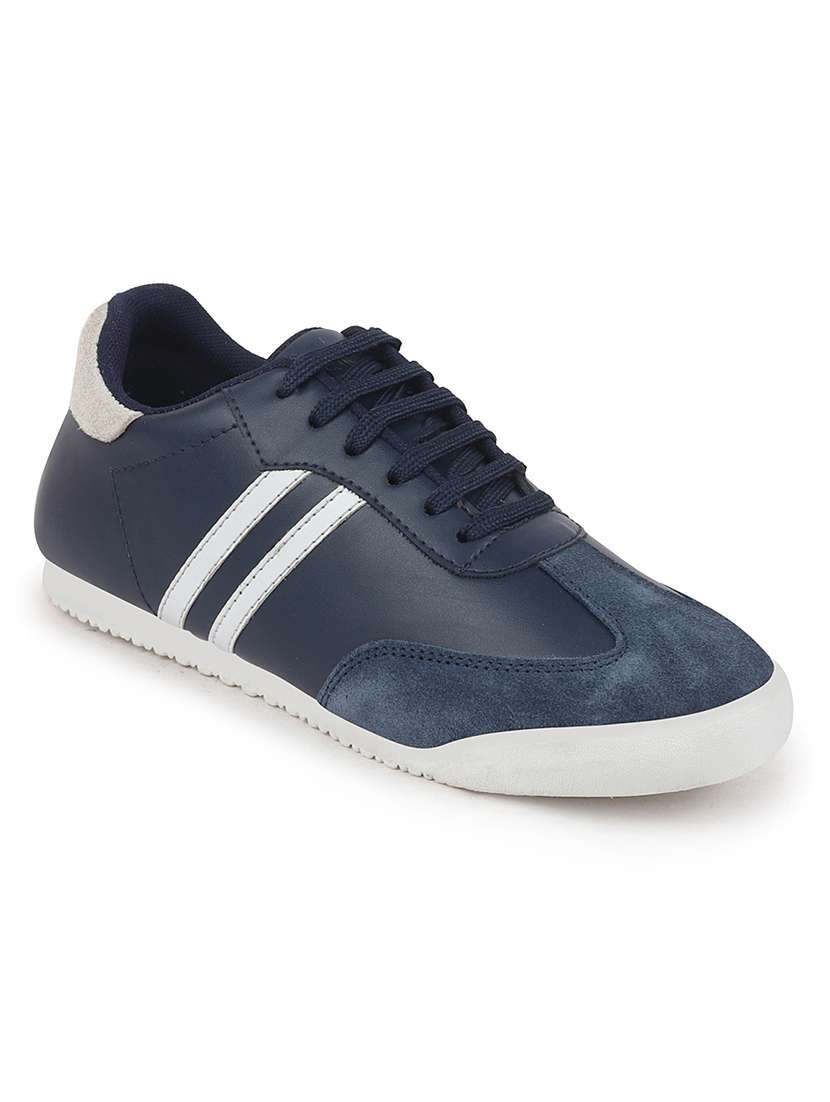 navy pu lace up sneakers
