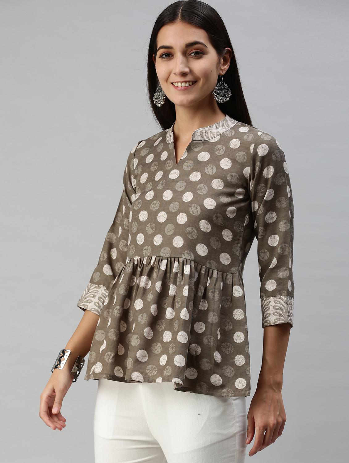 mandarin neck printed top - 18274837 - Standard Image - 1