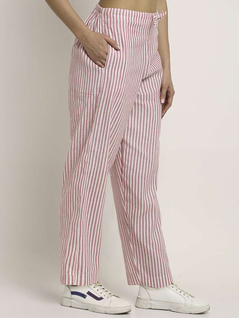 women stripes calf length tailored pants - 18274924 - Standard Image - 1