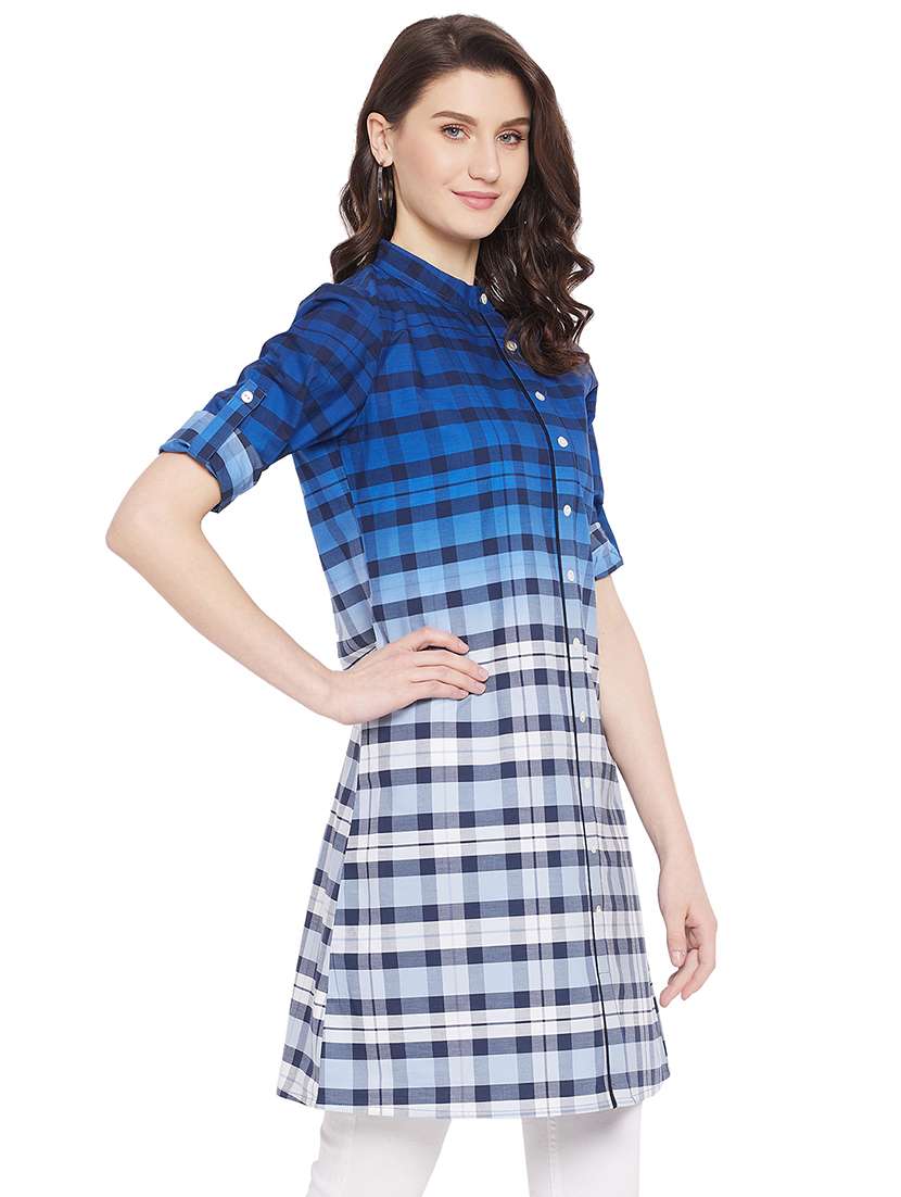 mandarin neck checkered  tunic - 18275148 -  Standard Image - 1