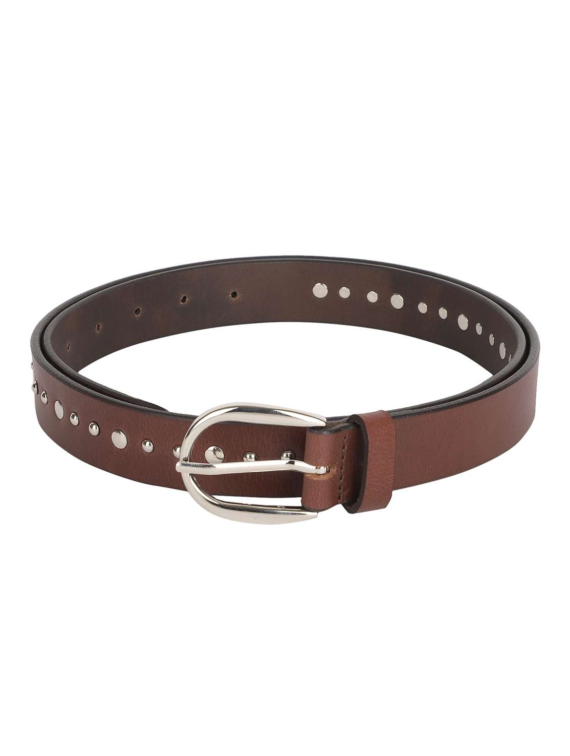 genuine leather brown studded belt - 18275237 - Standard Image - 1