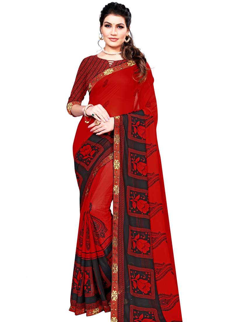 red paisley print saree with blouse