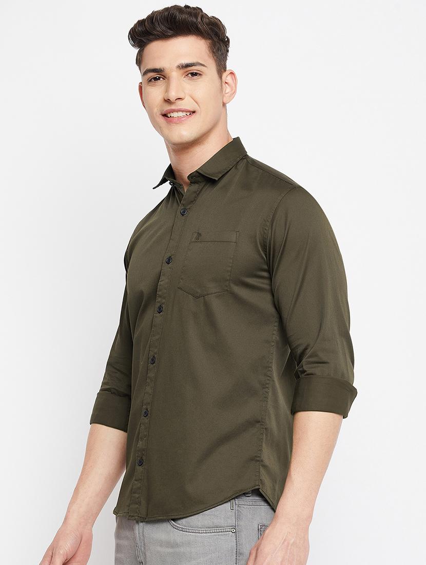 olive-green solid formal shirt - 18276070 - Standard Image - 1