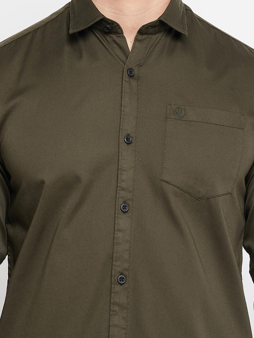 olive-green solid formal shirt - 18276070 - Standard Image - 4