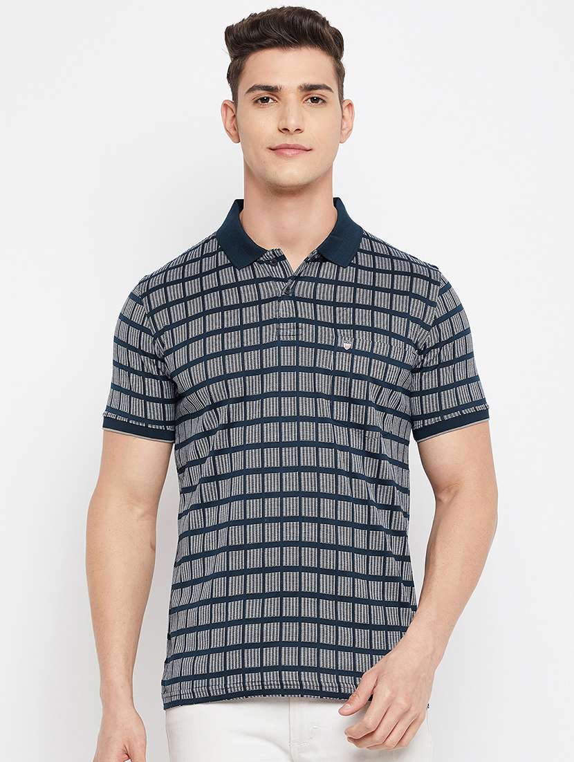 navy blue checkered polo t-shirt