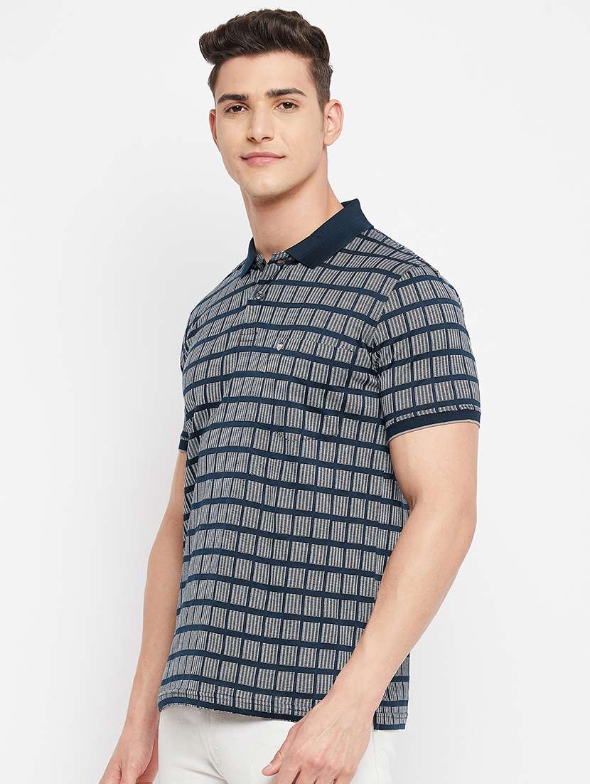 navy blue checkered polo t-shirt - 18276084 -  Standard Image - 1