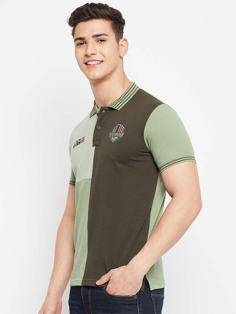 green color-blocked polo t-shirt - 18276106 -  Standard Image - 1