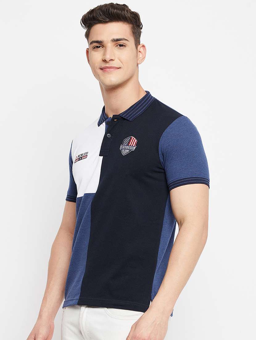 navy blue color-blocked polo t-shirt - 18276107 -  Standard Image - 1