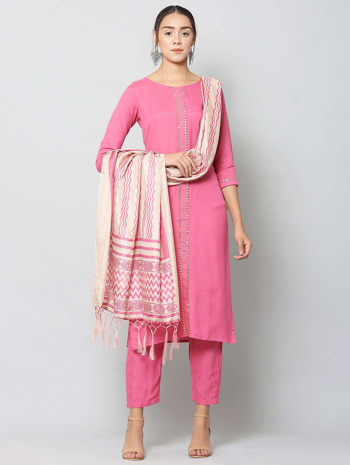 pink rayon suit  set