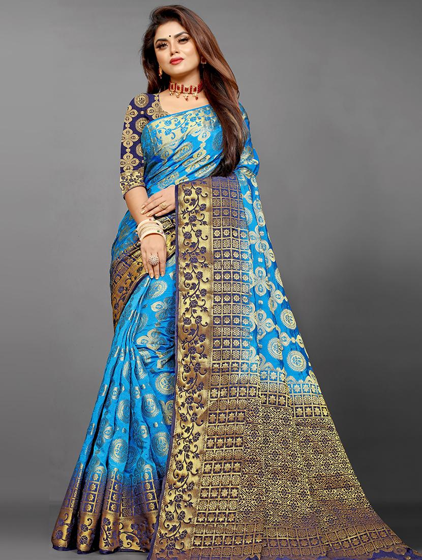 zari work woven saree with blouse - 18276363 - Standard Image - 1