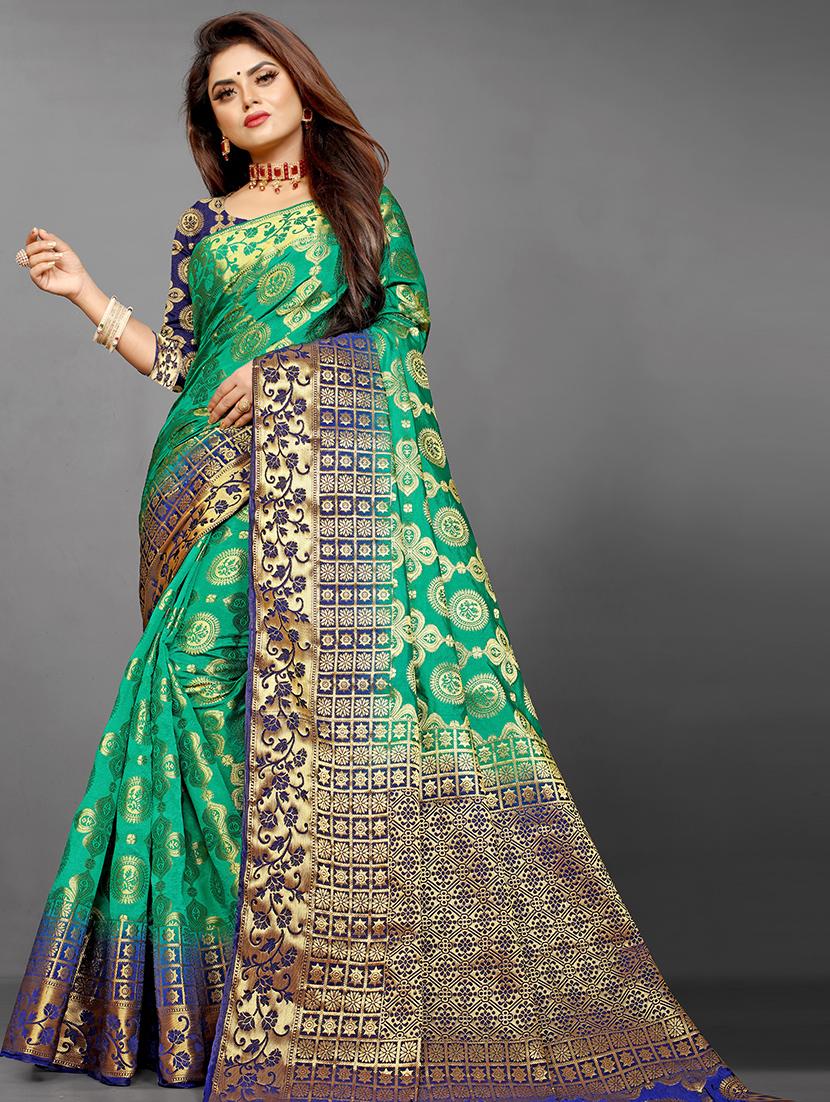 zari work woven saree  with blouse - 18276364 -  Standard Image - 1