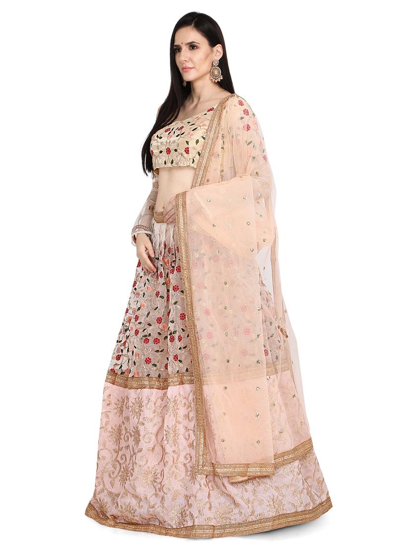 off white organza flared lehenga - 18276445 - Standard Image - 1