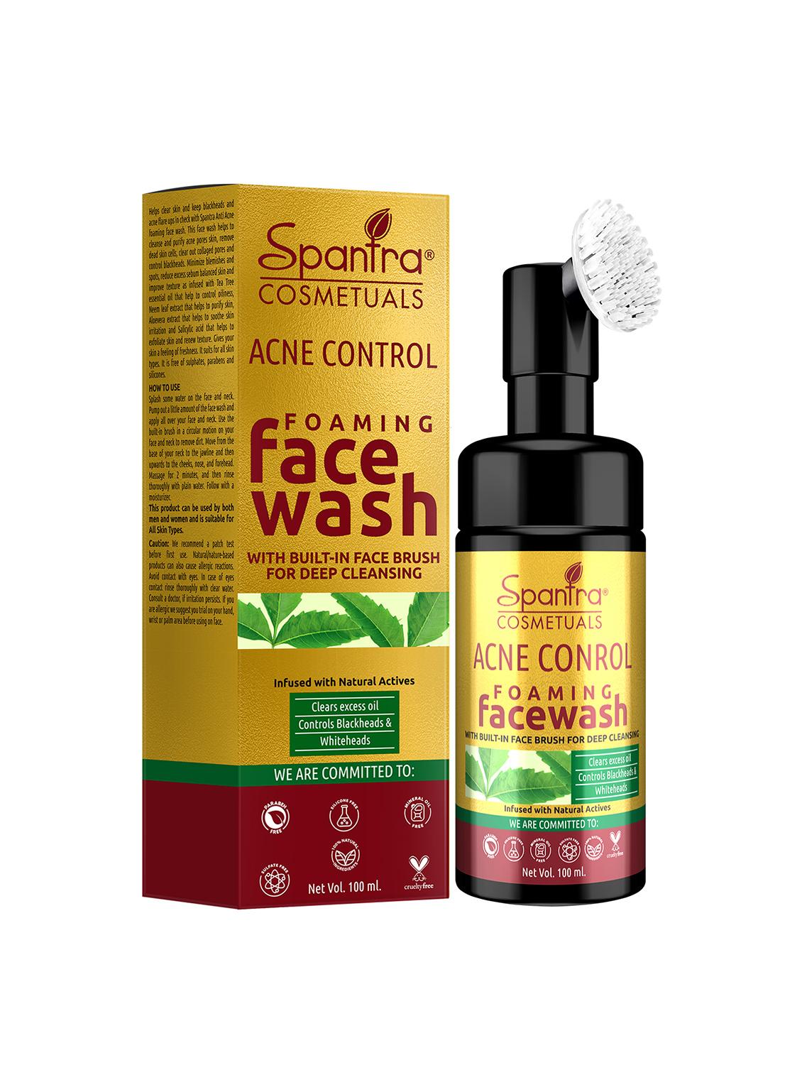 spantra acne control foaming face wash with built - in face brush for deep cleansing , 100ml face wash - 18276723 - Zoom Image - 0